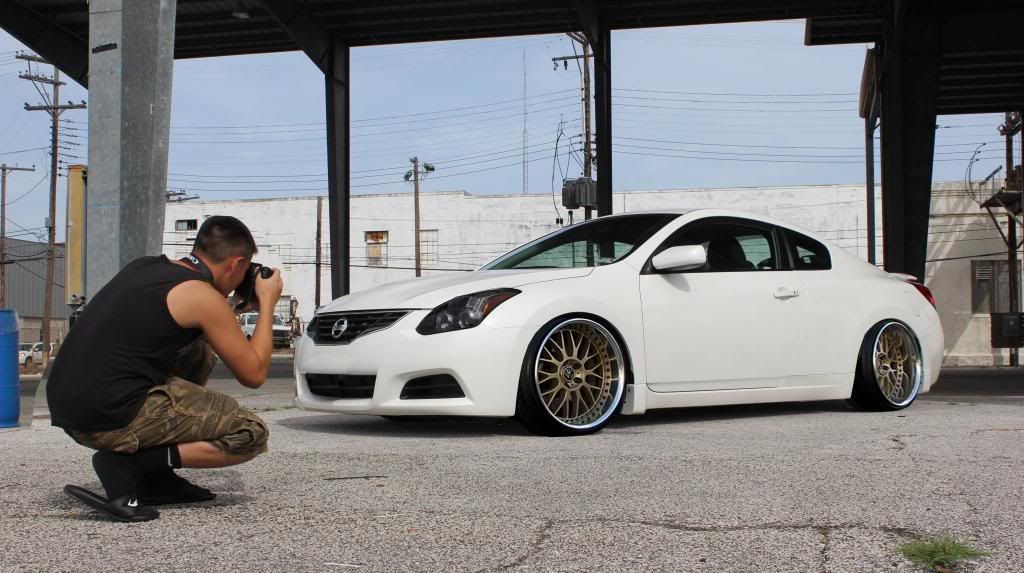 White Altima Coupe Dropped With Gold Vsxx S And Tinted Heads