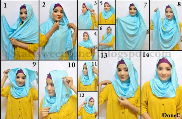 Cara Memakai Jilbab Pashmina Plain Style