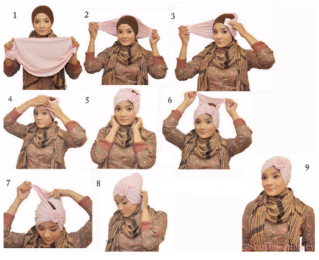 Cara Memakai Jilbab Turban Rose