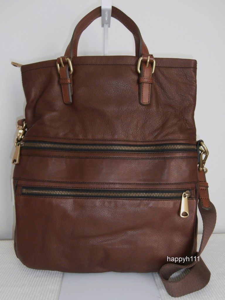 FOSSIL $379 Explorer Tote Espresso Brown Leather Crsbody Satchel Bag Handbag NWT | eBay