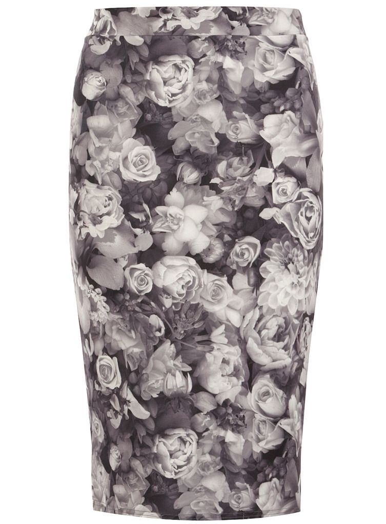 Grey scuba floral skirt