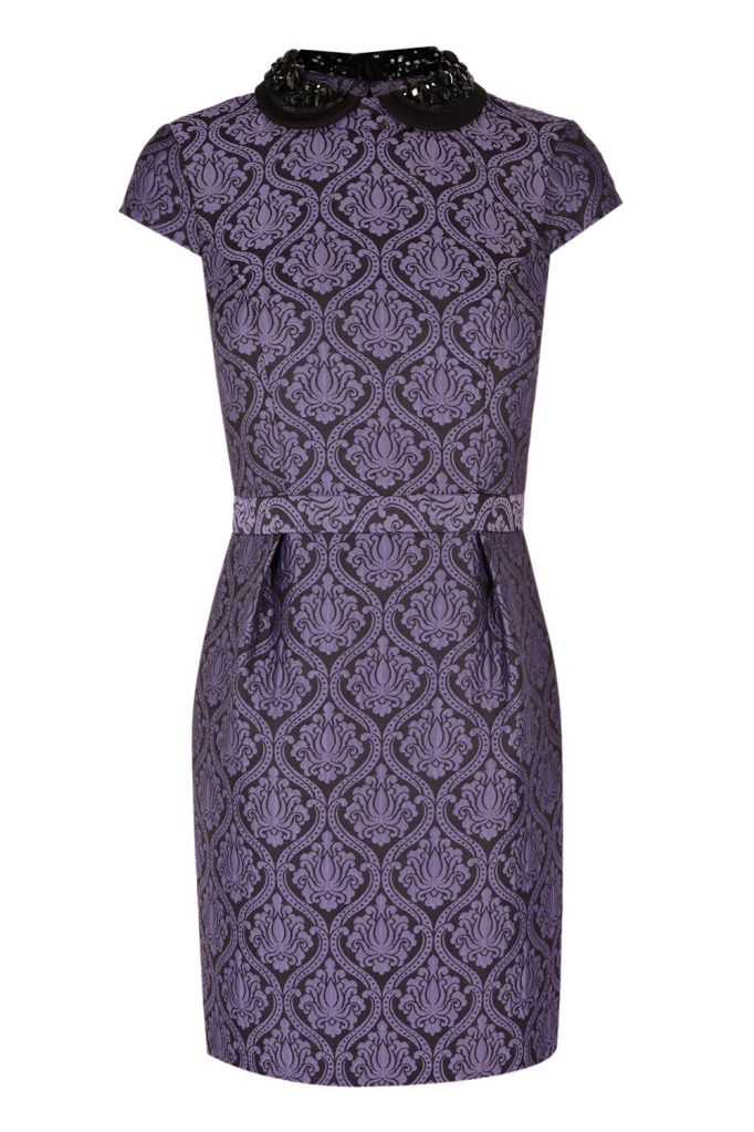 beaded collar jacquard dress